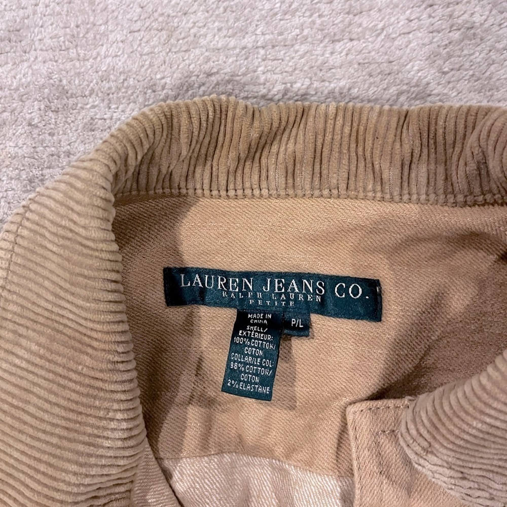 LAUREN JEANS CO Bedford Riding Tan Corduroy Collar Button Denim Jacket SZ P/L - Picture 4 of 8